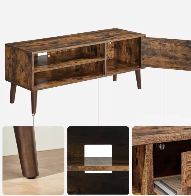 TV Meubel 120 cm – Lowboard met Deuren & Open Vakken, Retro en Modern