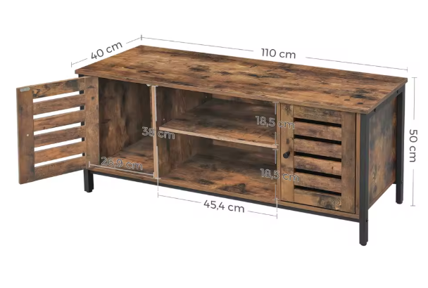 TV Meubel 110 cm – Lowboard met Deuren & Open Vakken, Industrieel en Modern