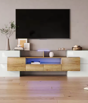 Moderne TV-Meubelkast – Hoogglans Wit, 200 cm met LED-Verlichting