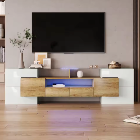 Moderne TV-Meubelkast – Hoogglans Wit, 200 cm met LED-Verlichting