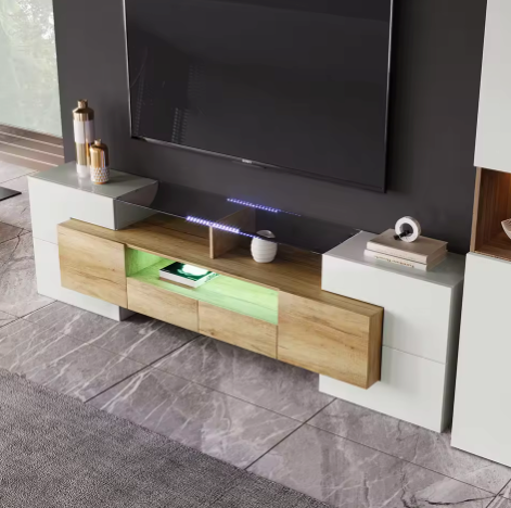 Moderne TV-Meubelkast – Hoogglans Wit, 200 cm met LED-Verlichting