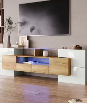 Moderne TV-Meubelkast – Hoogglans Wit, 200 cm met LED-Verlichting