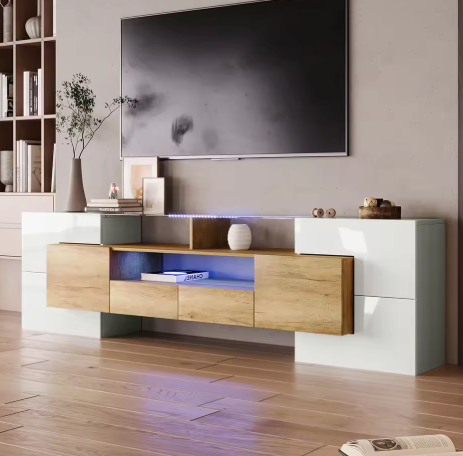 Moderne TV-Meubelkast – Hoogglans Wit, 200 cm met LED-Verlichting