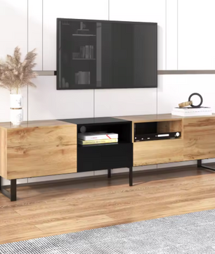 Moderne TV-Meubel 190 cm – Lowboard met Lades & Deuren, Zwart-Hout Design