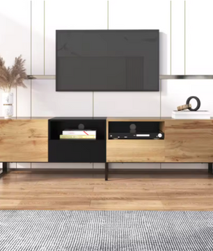 Moderne TV-Meubel 190 cm – Lowboard met Lades & Deuren, Zwart-Hout Design