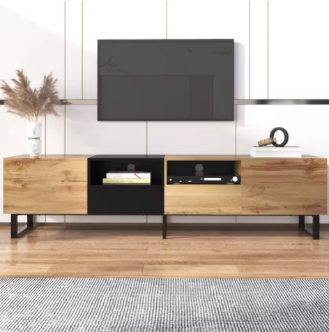 Moderne TV-Meubel 190 cm – Lowboard met Lades & Deuren, Zwart-Hout Design