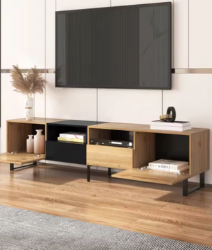 Moderne TV-Meubel 190 cm – Lowboard met Lades & Deuren, Zwart-Hout Design