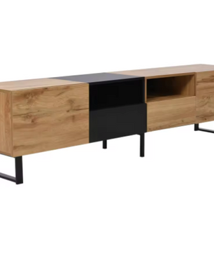 Moderne TV-Meubel 190 cm – Lowboard met Lades & Deuren, Zwart-Hout Design
