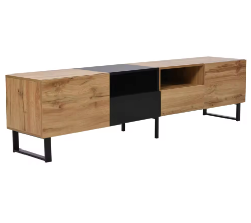 Moderne TV-Meubel 190 cm – Lowboard met Lades & Deuren, Zwart-Hout Design