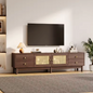 TV-Meubel 180 cm – Donker Houtlook met Rotan Deuren, Lades & Kabelbeheer