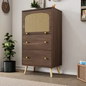 TV-Meubel 180 cm – Donker Houtlook met Rotan Deuren, Lades & Kabelbeheer