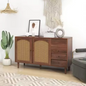TV-Meubel 180 cm – Donker Houtlook met Rotan Deuren, Lades & Kabelbeheer