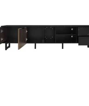 TV-Meubel 200 cm – Zwart Marmerlook met LED & Houtnerf Deuren