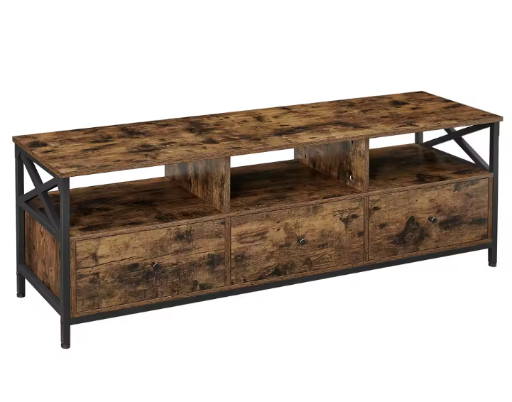 TV-meubel Industrieel met 3 Lades & Open Vakken – 147 cm Breed, Hout & Staal