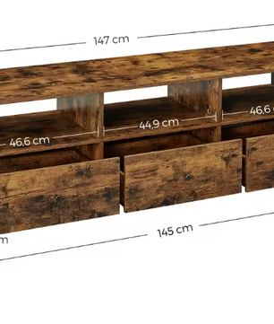 TV-meubel Industrieel met 3 Lades & Open Vakken – 147 cm Breed, Hout & Staal