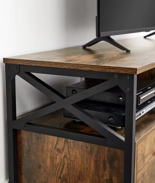 TV-meubel Industrieel met 3 Lades & Open Vakken – 147 cm Breed, Hout & Staal