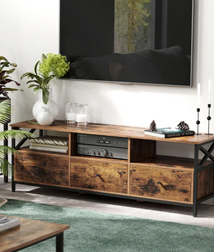 TV-meubel Industrieel met 3 Lades & Open Vakken – 147 cm Breed, Hout & Staal