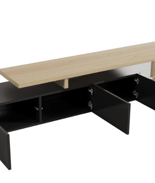 Modern TV-meubel met LED Verlichting – 197 cm Breed, Houtlook & Glasplanken