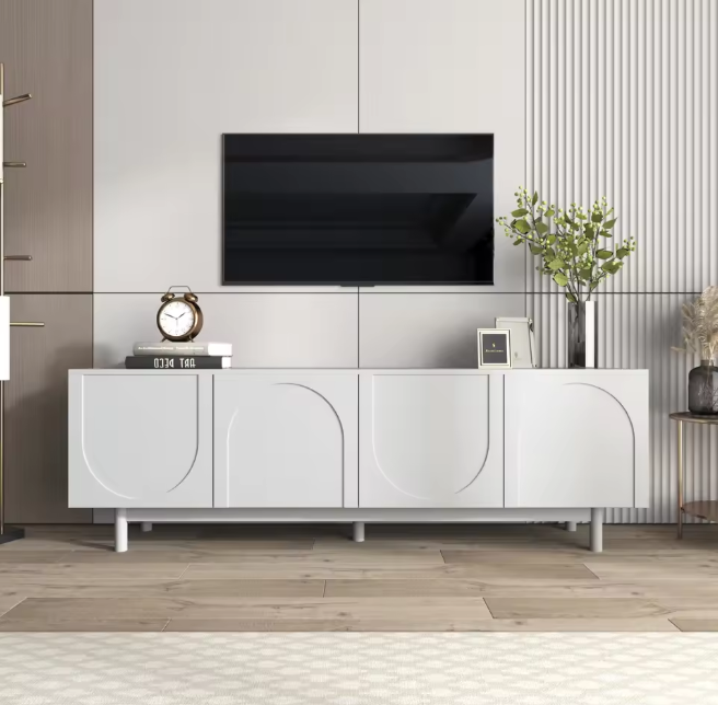 Modern TV-meubel met 4 Deuren & Verstelbare Planken – 175 cm Breed, Wit