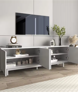 Modern TV-meubel met 4 Deuren & Verstelbare Planken – 175 cm Breed, Wit