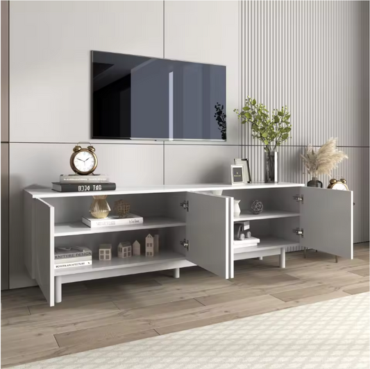 Modern TV-meubel met 4 Deuren & Verstelbare Planken – 175 cm Breed, Wit