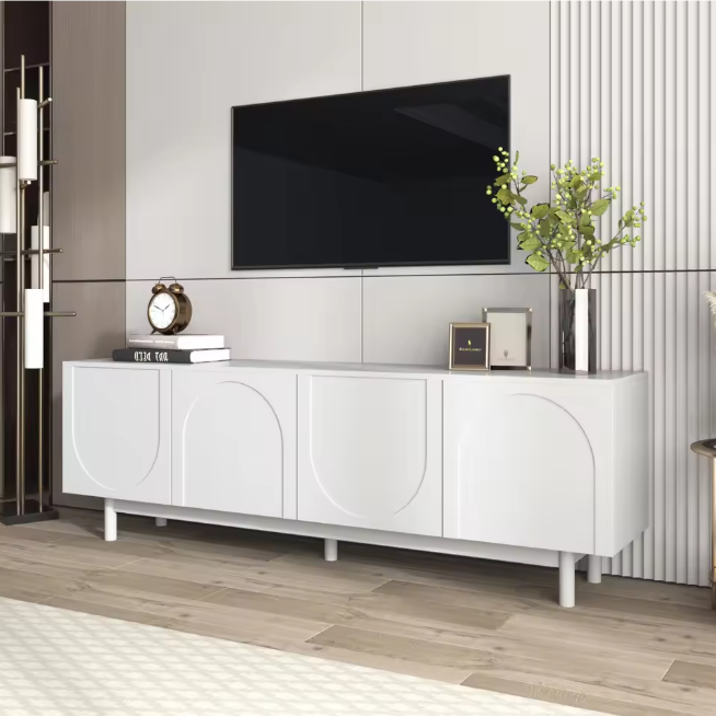 Modern TV-meubel met 4 Deuren & Verstelbare Planken – 175 cm Breed, Wit