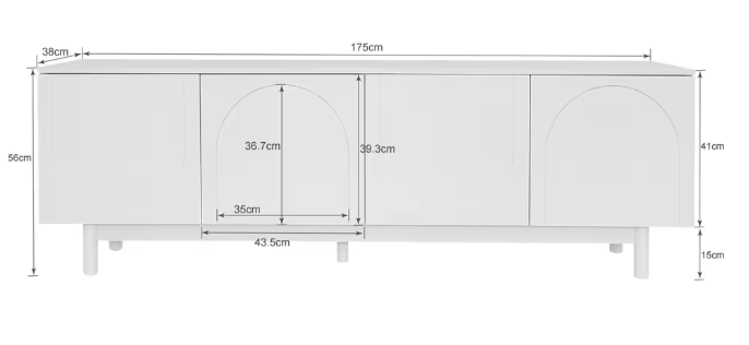 Modern TV-meubel met 4 Deuren & Verstelbare Planken – 175 cm Breed, Wit