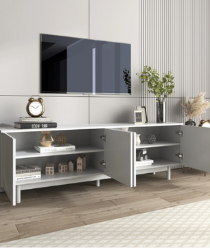 Modern TV-meubel met 4 Deuren & Verstelbare Planken – 175 cm Breed, Wit