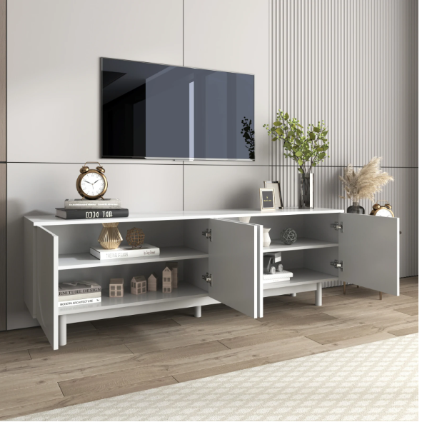 Modern TV-meubel met 4 Deuren & Verstelbare Planken – 175 cm Breed, Wit