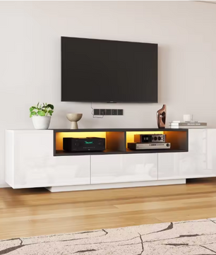 TV-Lowboard met LED Verlichting – Hoogglans Wit, 180 x 40 x 48 cm