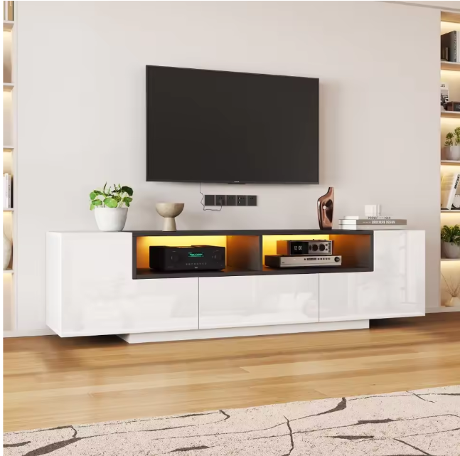TV-Lowboard met LED Verlichting – Hoogglans Wit, 180 x 40 x 48 cm