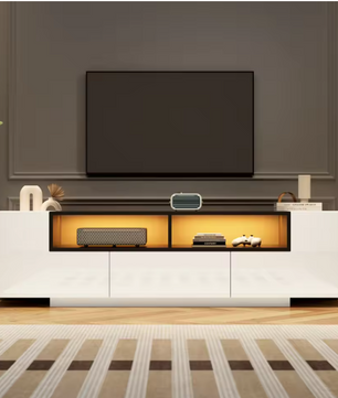 TV-Lowboard met LED Verlichting – Hoogglans Wit, 180 x 40 x 48 cm