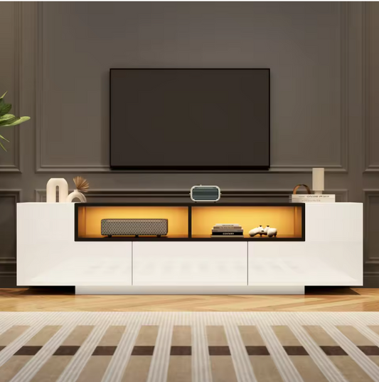 TV-Lowboard met LED Verlichting – Hoogglans Wit, 180 x 40 x 48 cm