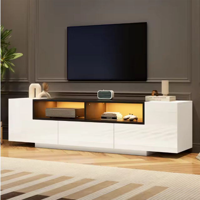 TV-Lowboard met LED Verlichting – Hoogglans Wit, 180 x 40 x 48 cm