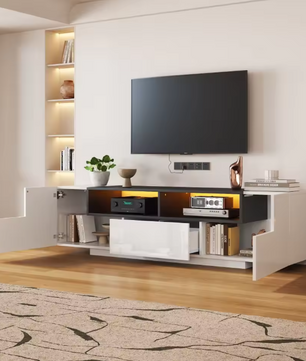 TV-Lowboard met LED Verlichting – Hoogglans Wit, 180 x 40 x 48 cm