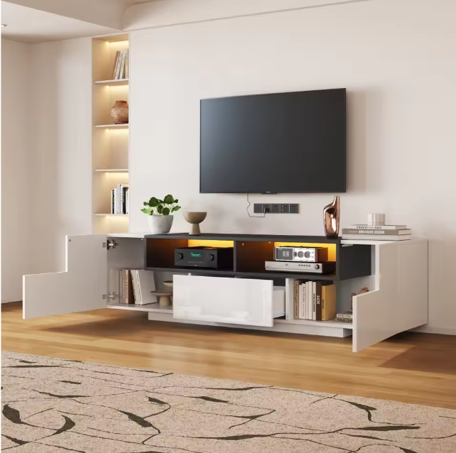 TV-Lowboard met LED Verlichting – Hoogglans Wit, 180 x 40 x 48 cm