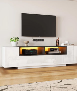 TV-Lowboard met LED Verlichting – Hoogglans Wit, 180 x 40 x 48 cm