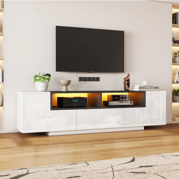 TV-Lowboard met LED Verlichting – Hoogglans Wit, 180 x 40 x 48 cm
