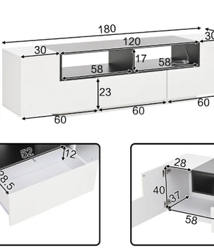 TV-Lowboard met LED Verlichting – Hoogglans Wit, 180 x 40 x 48 cm