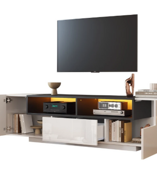 TV-Lowboard met LED Verlichting – Hoogglans Wit, 180 x 40 x 48 cm