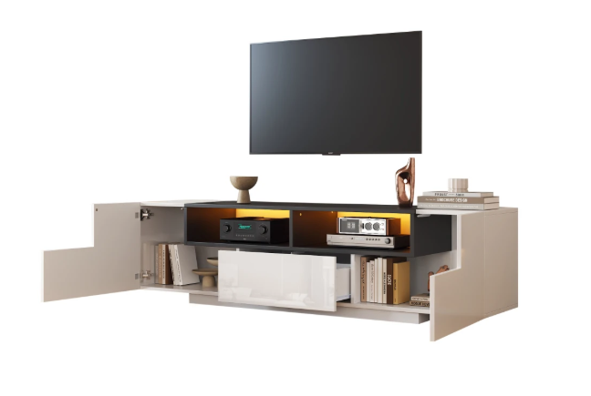 TV-Lowboard met LED Verlichting – Hoogglans Wit, 180 x 40 x 48 cm