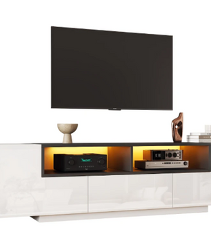 TV-Lowboard met LED Verlichting – Hoogglans Wit, 180 x 40 x 48 cm