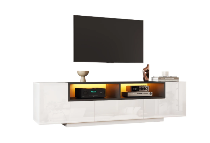 TV-Lowboard met LED Verlichting – Hoogglans Wit, 180 x 40 x 48 cm