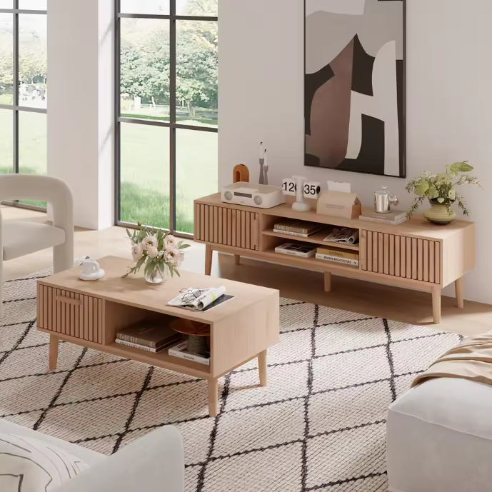 TV-meubel Houtlook met Opbergruimte – 150 cm Breed, Modern Design