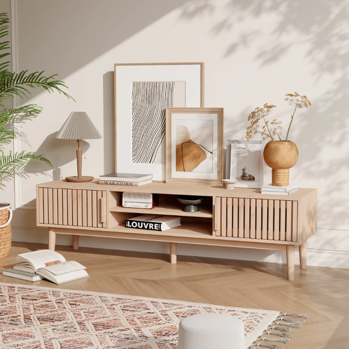 TV-meubel Houtlook met Opbergruimte – 150 cm Breed, Modern Design