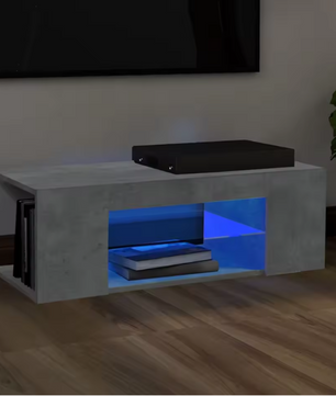 TV-meubel met RGB LED Verlichting – 90 cm Breed, Betonlook Grijs