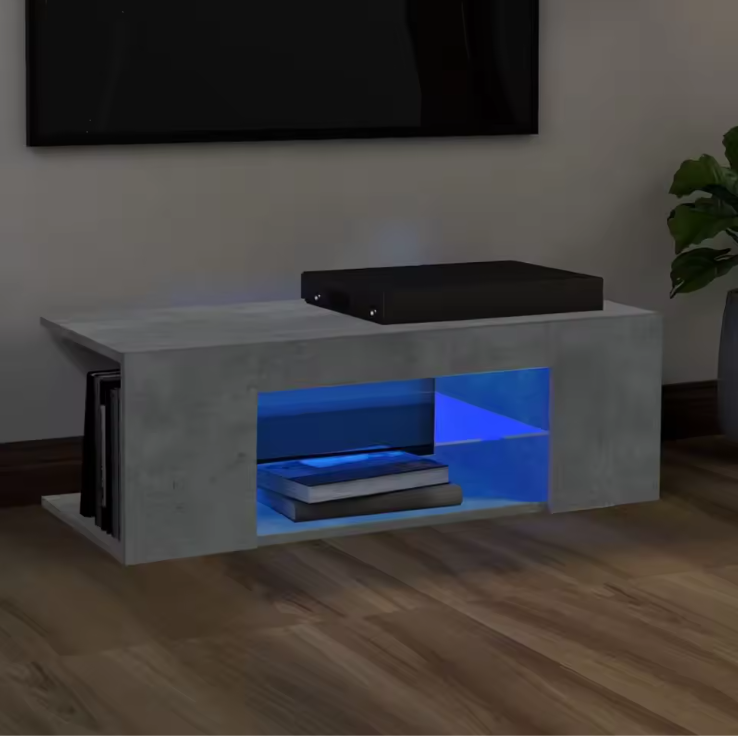 TV-meubel met RGB LED Verlichting – 90 cm Breed, Betonlook Grijs