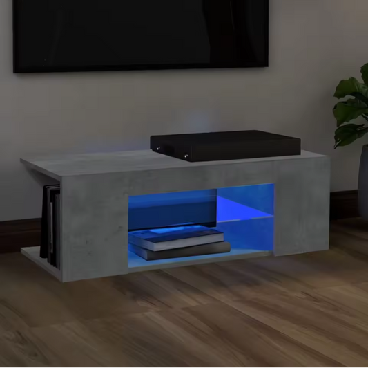 TV-meubel met RGB LED Verlichting – 90 cm Breed, Betonlook Grijs