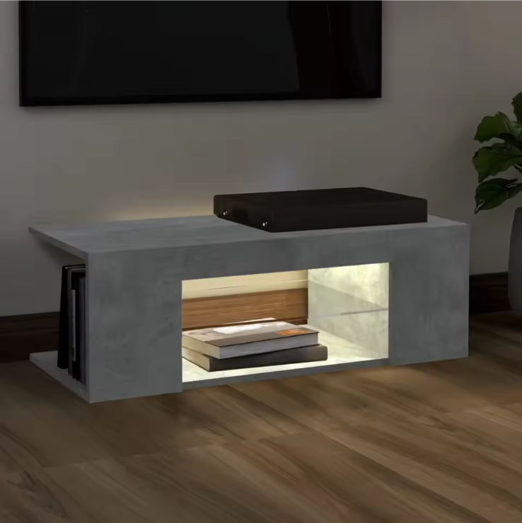 TV-meubel met RGB LED Verlichting – 90 cm Breed, Betonlook Grijs