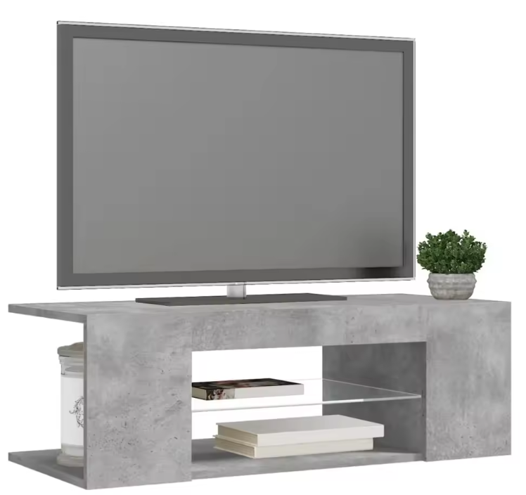 TV-meubel met RGB LED Verlichting – 90 cm Breed, Betonlook Grijs